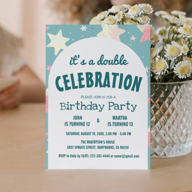 Colourful Stars Pattern Double Birthday Party  Invitation (Creator Uploaded)