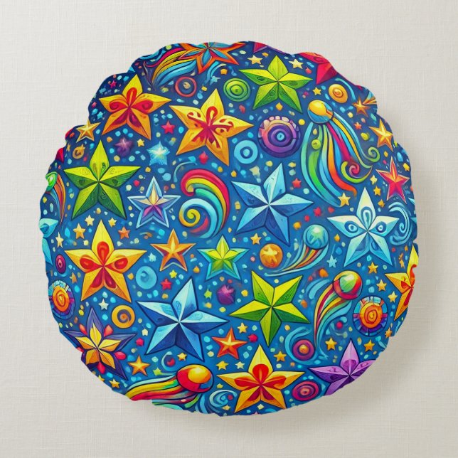 Colourful stars pattern round cushion (Front)