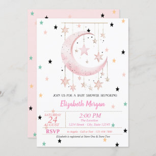 Colourful Stars Pink Moon Baby Shower Invitation