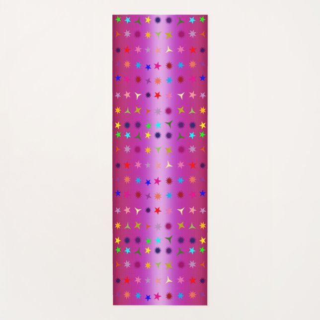Colourful Stars Pink Yoga Mat (Front)