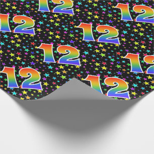 Colourful Stars + Rainbow Pattern "12" Event # Wrapping Paper