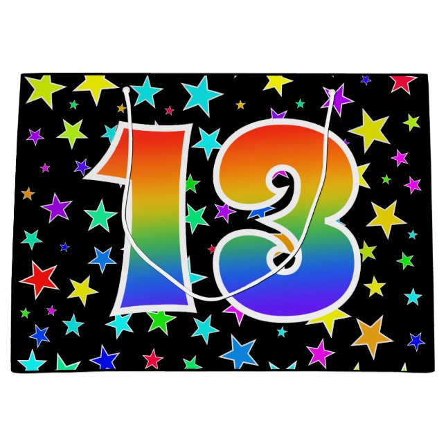 Colourful Stars + Rainbow Pattern "13" Event # Large Gift Bag (Front)