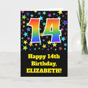 Colourful Stars + Rainbow Pattern "14" Birthday # Card