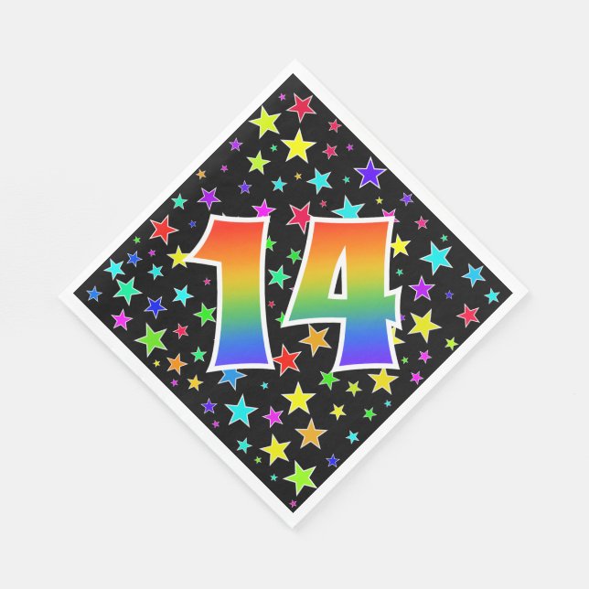 Colourful Stars + Rainbow Pattern "14" Event # Napkin (Corner)