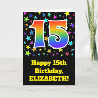 Colourful Stars + Rainbow Pattern "15" Birthday #