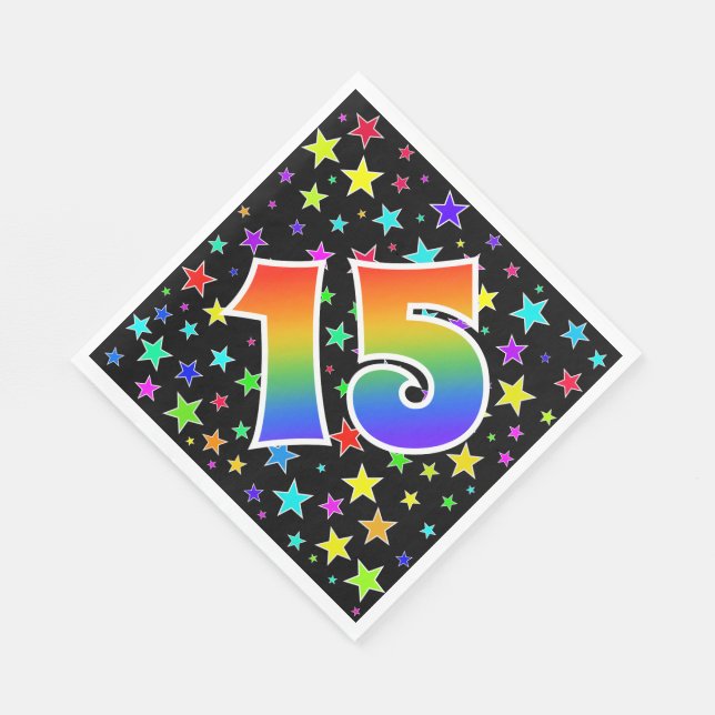 Colourful Stars + Rainbow Pattern "15" Event # Napkin (Corner)