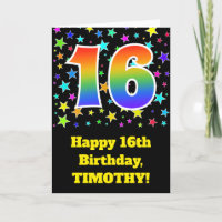 Colourful Stars + Rainbow Pattern "16" Birthday #