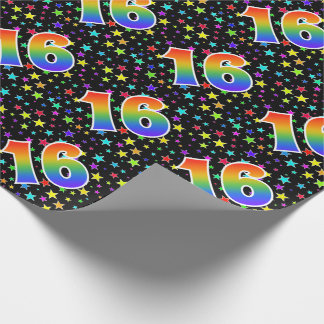 Colourful Stars + Rainbow Pattern "16" Event # Wrapping Paper
