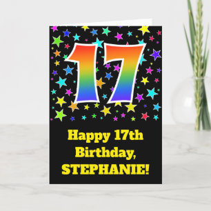 Colourful Stars + Rainbow Pattern "17" Birthday # Card