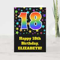 Colourful Stars + Rainbow Pattern "18" Birthday #