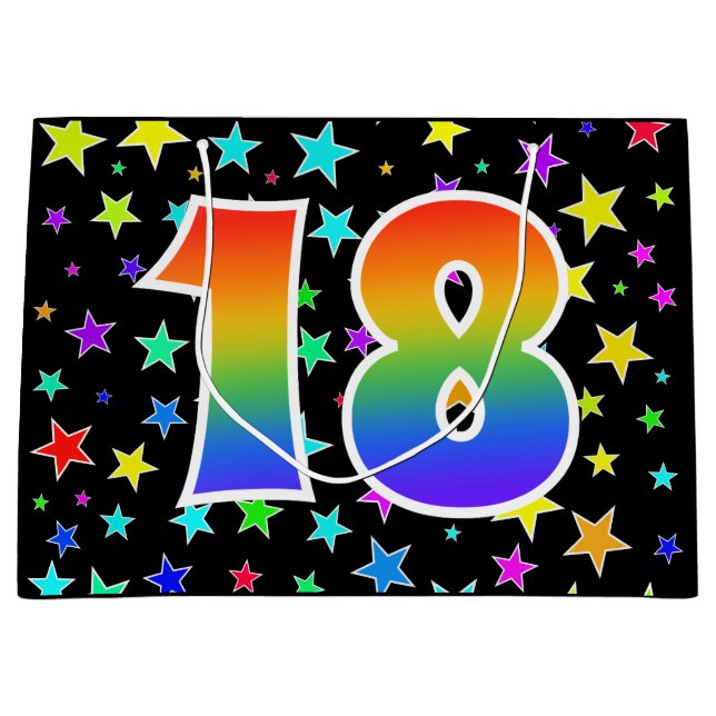 Colourful Stars + Rainbow Pattern "18" Event # Large Gift Bag (Front)
