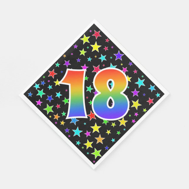 Colourful Stars + Rainbow Pattern "18" Event # Napkin (Corner)