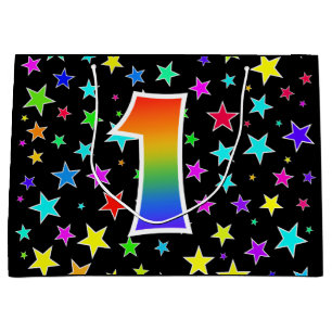 Colourful Stars + Rainbow Pattern "1" Event # Large Gift Bag