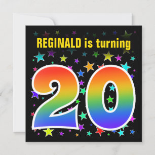 Colourful Stars + Rainbow Pattern "20" Birthday # Invitation