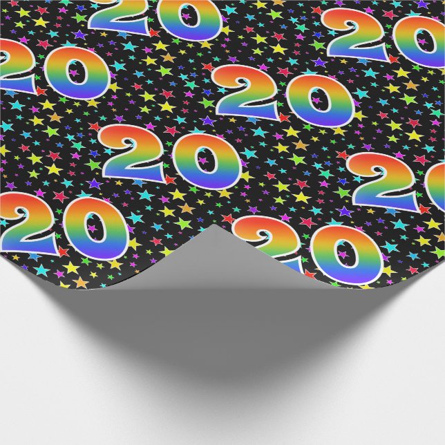 Colourful Stars + Rainbow Pattern "20" Event # Wrapping Paper (Corner)