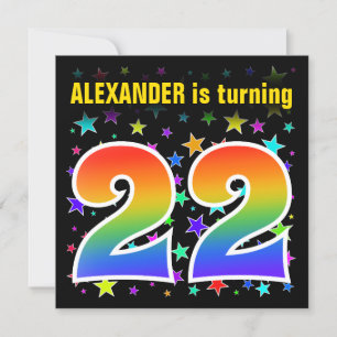 Colourful Stars + Rainbow Pattern "22" Birthday # Invitation