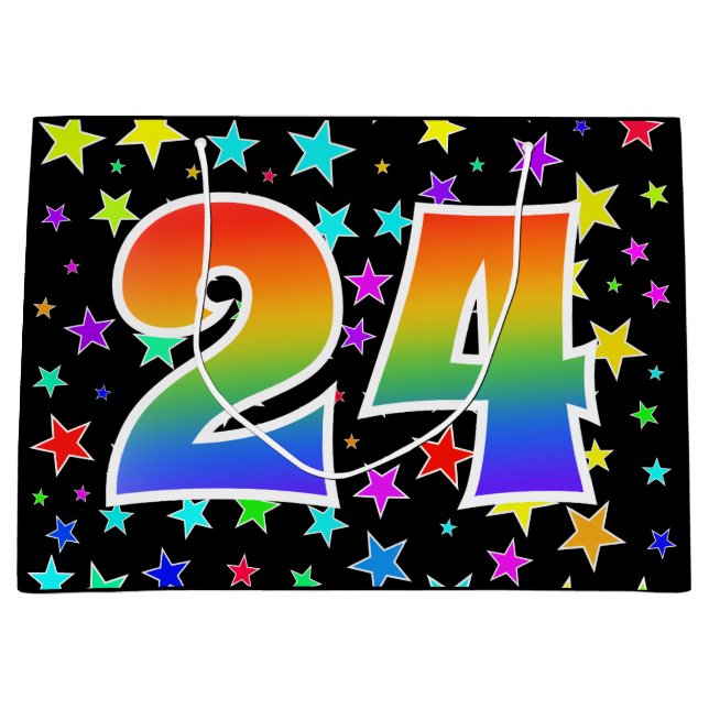 Colourful Stars + Rainbow Pattern "24" Event # Large Gift Bag (Front)