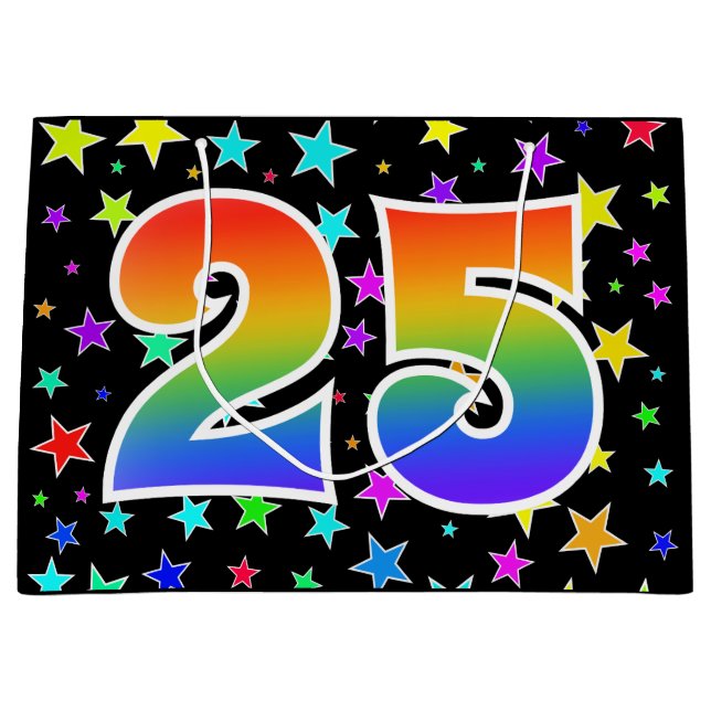 Colourful Stars + Rainbow Pattern "25" Event # Large Gift Bag (Front)