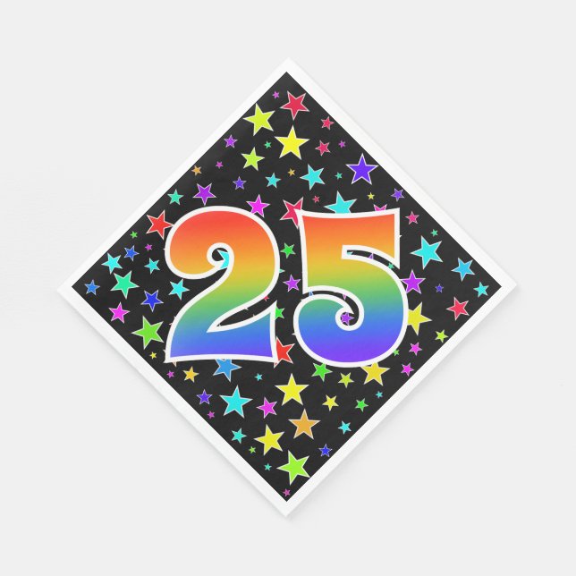 Colourful Stars + Rainbow Pattern "25" Event # Napkin (Corner)
