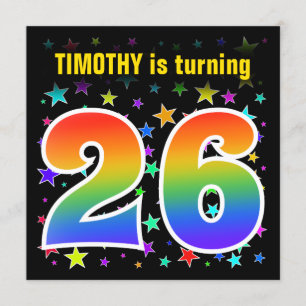 Colourful Stars + Rainbow Pattern "26" Birthday # Invitation