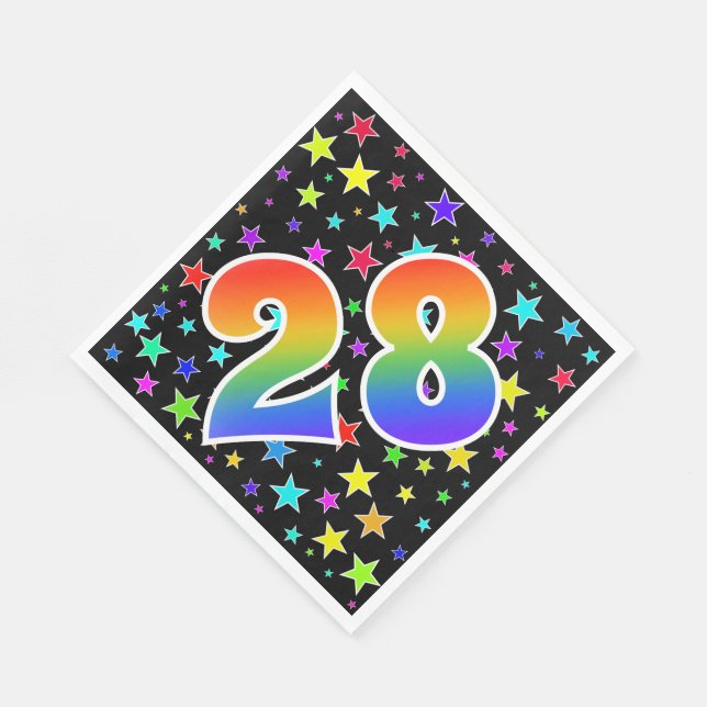 Colourful Stars + Rainbow Pattern "28" Event # Napkin (Corner)
