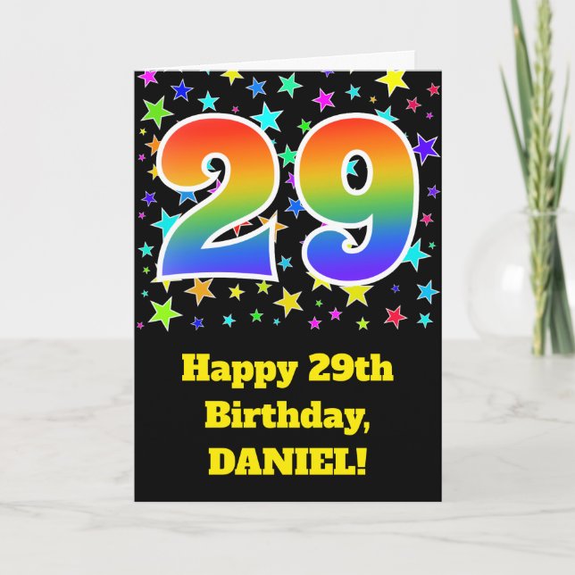 Colourful Stars + Rainbow Pattern "29" Birthday # Card (Front)