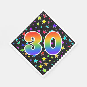 Colourful Stars + Rainbow Pattern "30" Event # Napkin