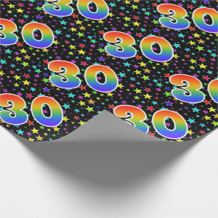 Colourful Stars + Rainbow Pattern "30" Event # Wrapping Paper
