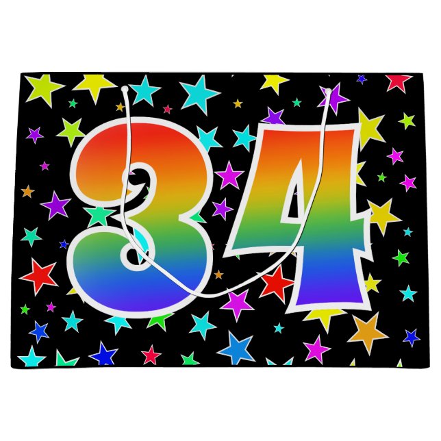 Colourful Stars + Rainbow Pattern "34" Event # Large Gift Bag (Front)