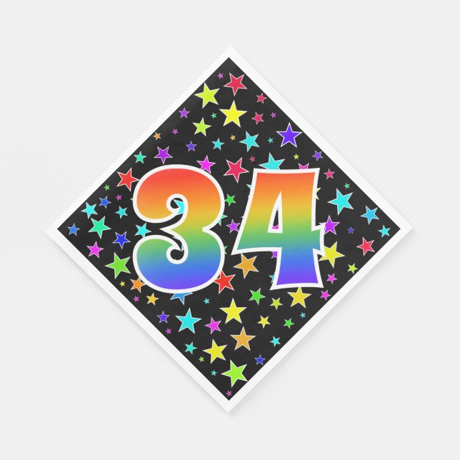 Colourful Stars + Rainbow Pattern "34" Event # Napkin (Corner)