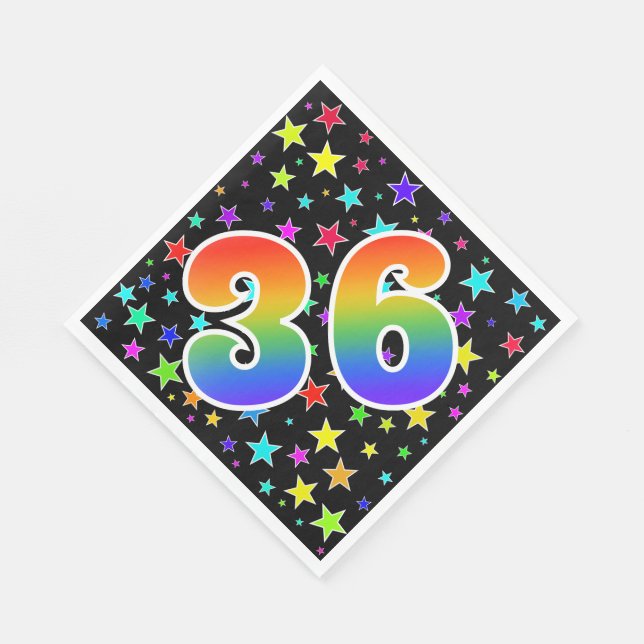 Colourful Stars + Rainbow Pattern "36" Event # Napkin (Corner)