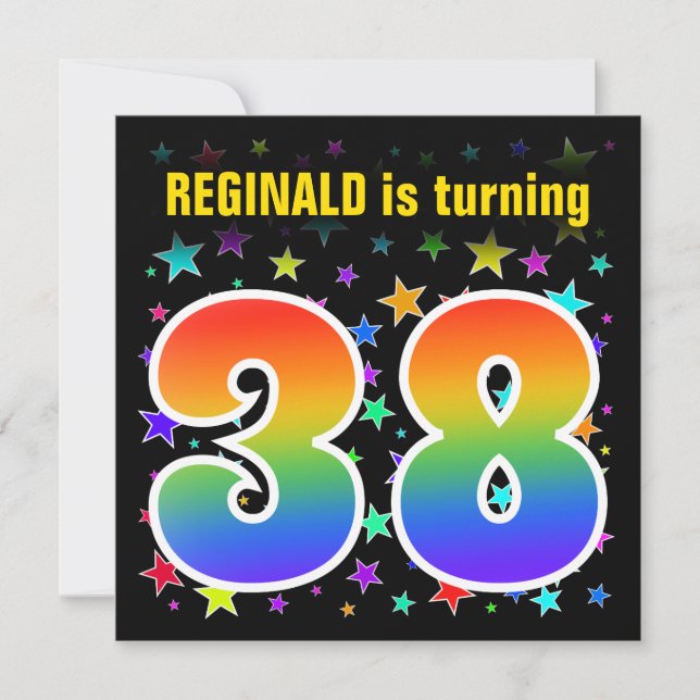 Colourful Stars + Rainbow Pattern "38" Birthday # Invitation (Front)