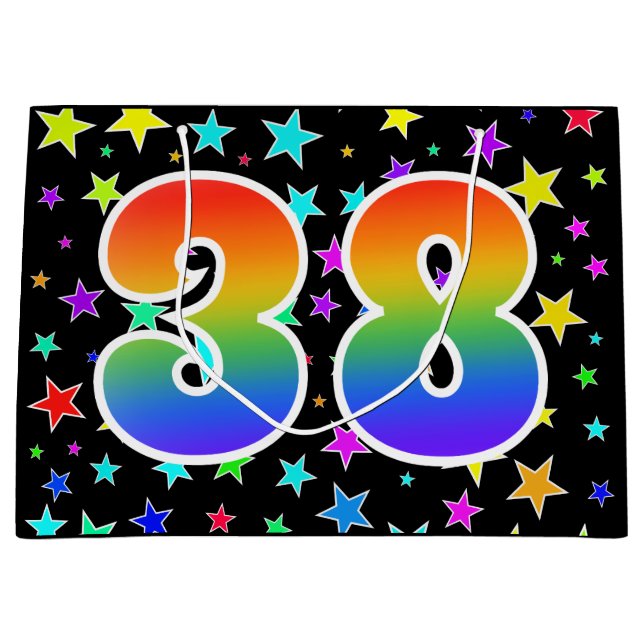 Colourful Stars + Rainbow Pattern "38" Event # Large Gift Bag (Front)