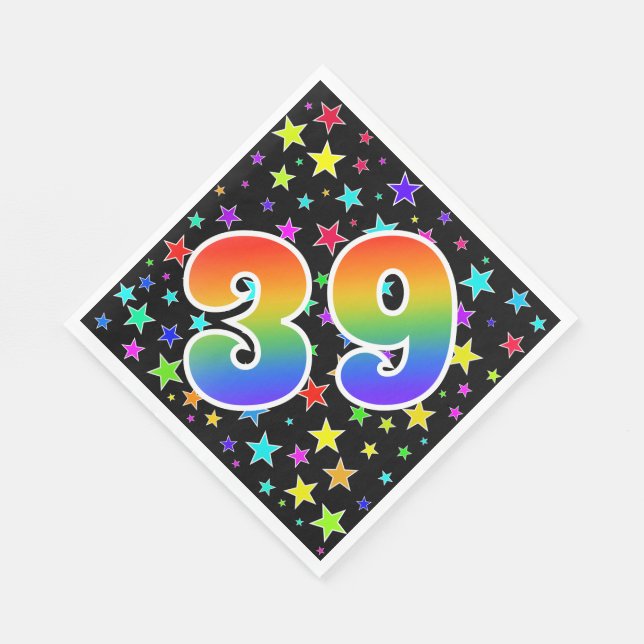 Colourful Stars + Rainbow Pattern "39" Event # Napkin (Corner)