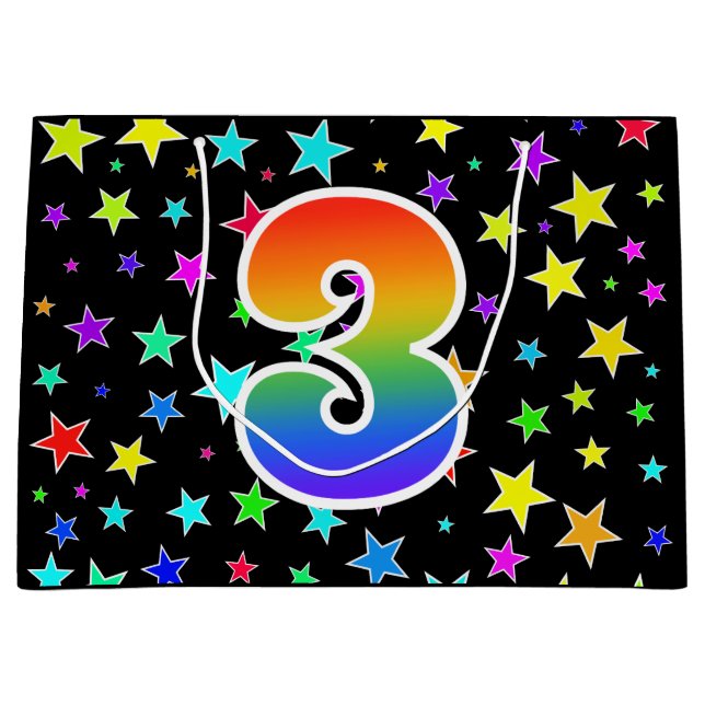 Colourful Stars + Rainbow Pattern "3" Event # Large Gift Bag (Front)