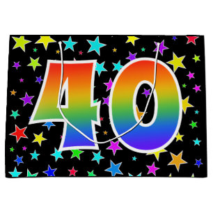 Colourful Stars + Rainbow Pattern "40" Event # Large Gift Bag