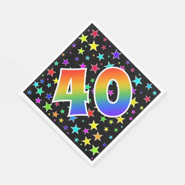 Colourful Stars + Rainbow Pattern "40" Event # Napkin (Corner)