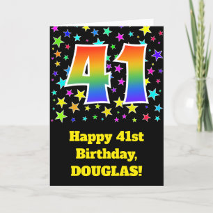 Colourful Stars + Rainbow Pattern "41" Birthday # Card