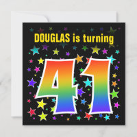 Colourful Stars + Rainbow Pattern "41" Birthday #
