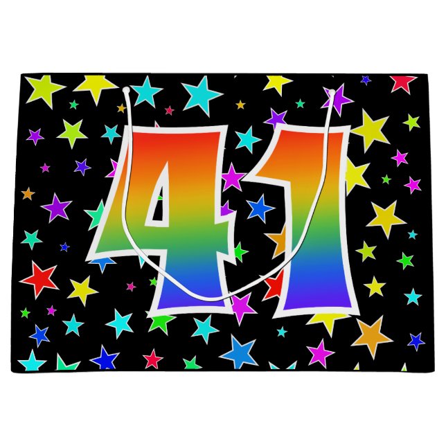 Colourful Stars + Rainbow Pattern "41" Event # Large Gift Bag (Front)
