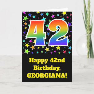 Colourful Stars + Rainbow Pattern "42" Birthday # Card