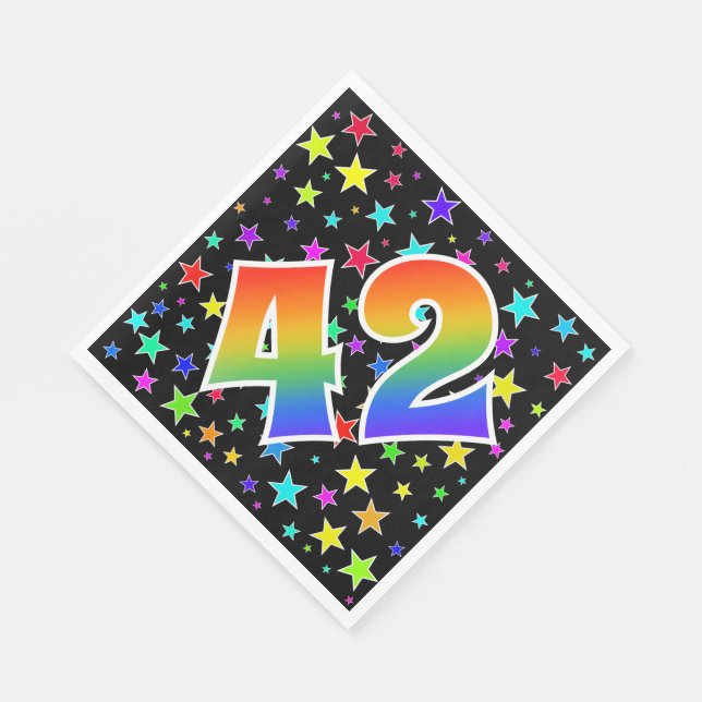 Colourful Stars + Rainbow Pattern "42" Event # Napkin (Corner)