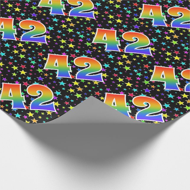 Colourful Stars + Rainbow Pattern "42" Event # Wrapping Paper (Corner)