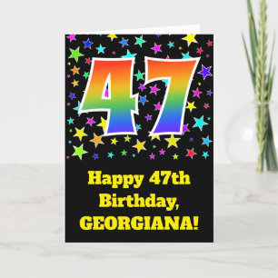 Colourful Stars + Rainbow Pattern "47" Birthday # Card