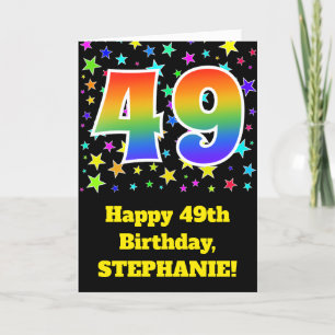 Colourful Stars + Rainbow Pattern "49" Birthday # Card
