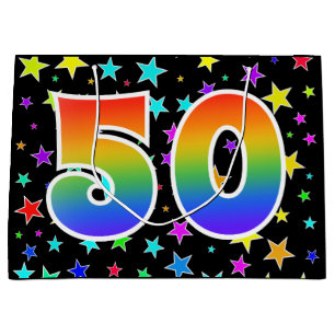 Colourful Stars + Rainbow Pattern "50" Event # Large Gift Bag
