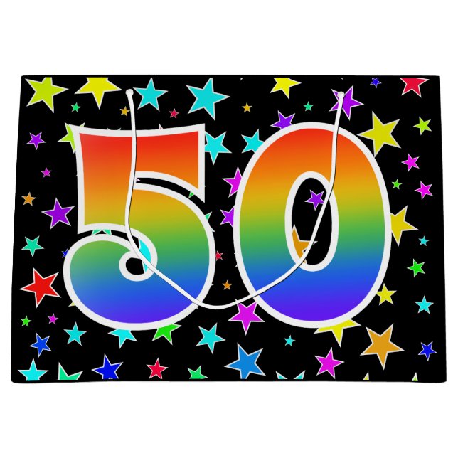 Colourful Stars + Rainbow Pattern "50" Event # Large Gift Bag (Front)