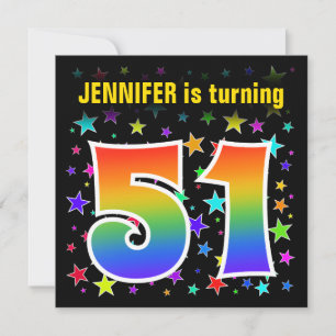 Colourful Stars + Rainbow Pattern "51" Birthday # Invitation