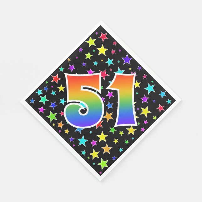 Colourful Stars + Rainbow Pattern "51" Event # Napkin (Corner)
