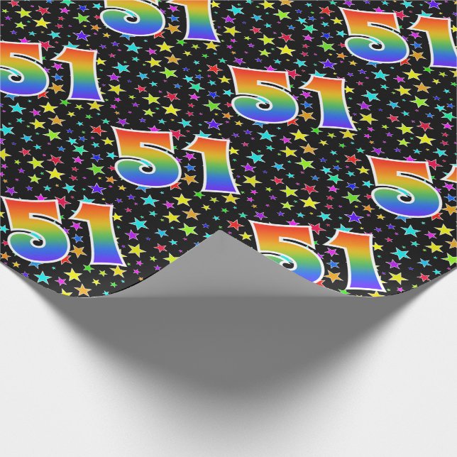 Colourful Stars + Rainbow Pattern "51" Event # Wrapping Paper (Corner)